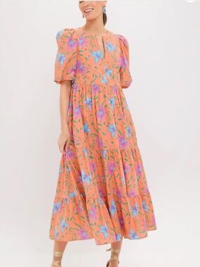 white christmas dresses Harlow Blue & Purple Floral Ruffle Midi Dress main image 1